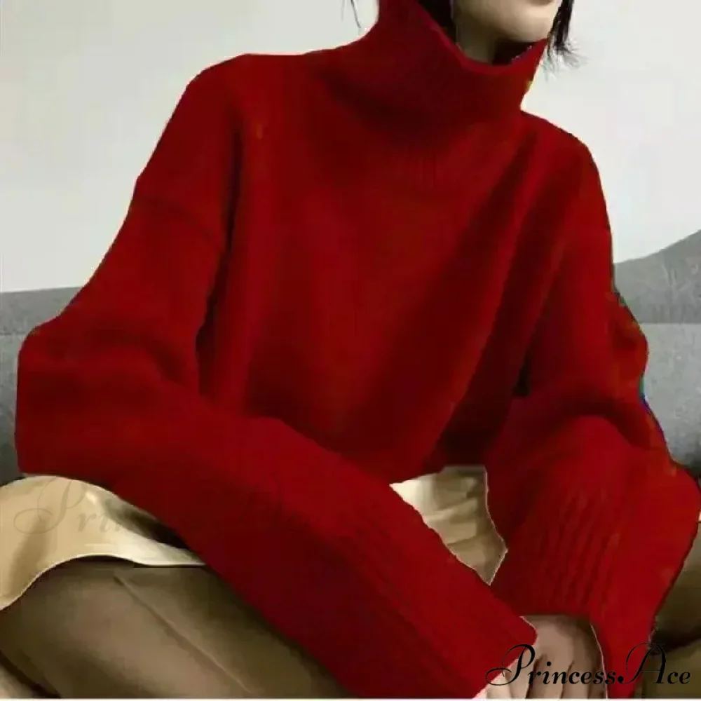 High-neck Sophisticated Charcoal Crimson Jumper - Image 5