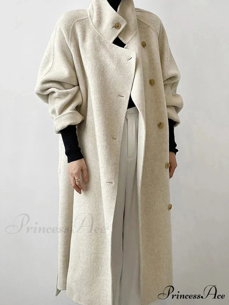 High-neck Wool Buttoned Overcoat