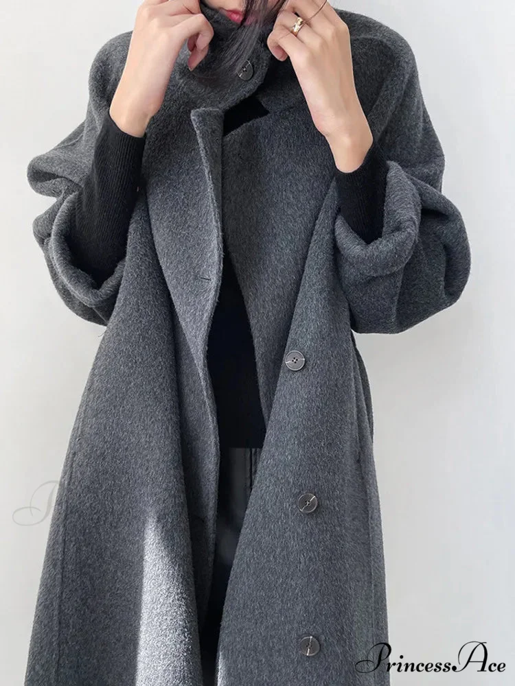High-neck Wool Buttoned Overcoat - Image 3