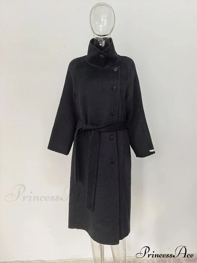 High-neck Wool Buttoned Overcoat - Image 6