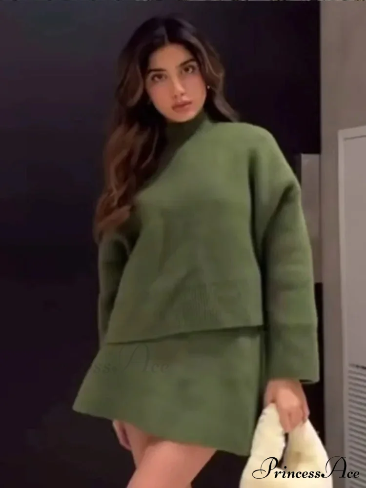 High-necked Extended Sleeve Skirt Pullover - Image 3
