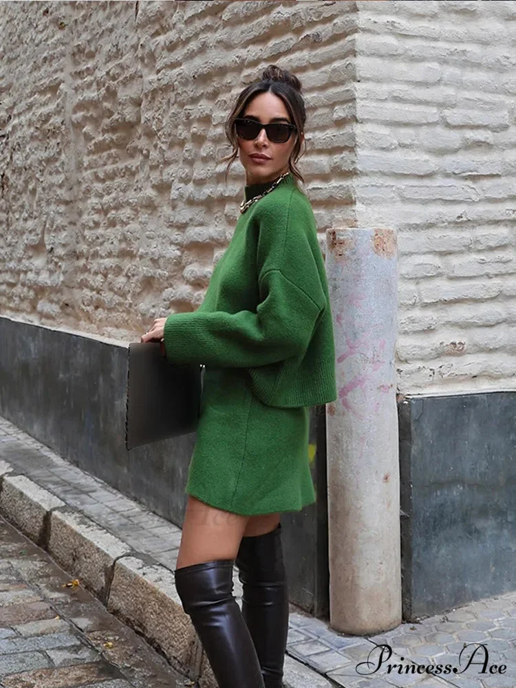 High-necked Extended Sleeve Skirt Pullover - Image 4