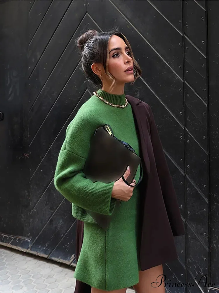 High-necked Extended Sleeve Skirt Pullover - Image 5