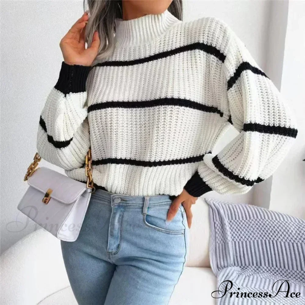 High-necked Lantern Sleeve Sophisticated Jumper - Image 3