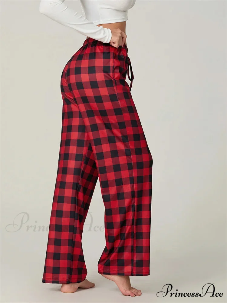 Holiday Tartan Pattern Lace-Up Stretchy Lounge Pant - Image 2