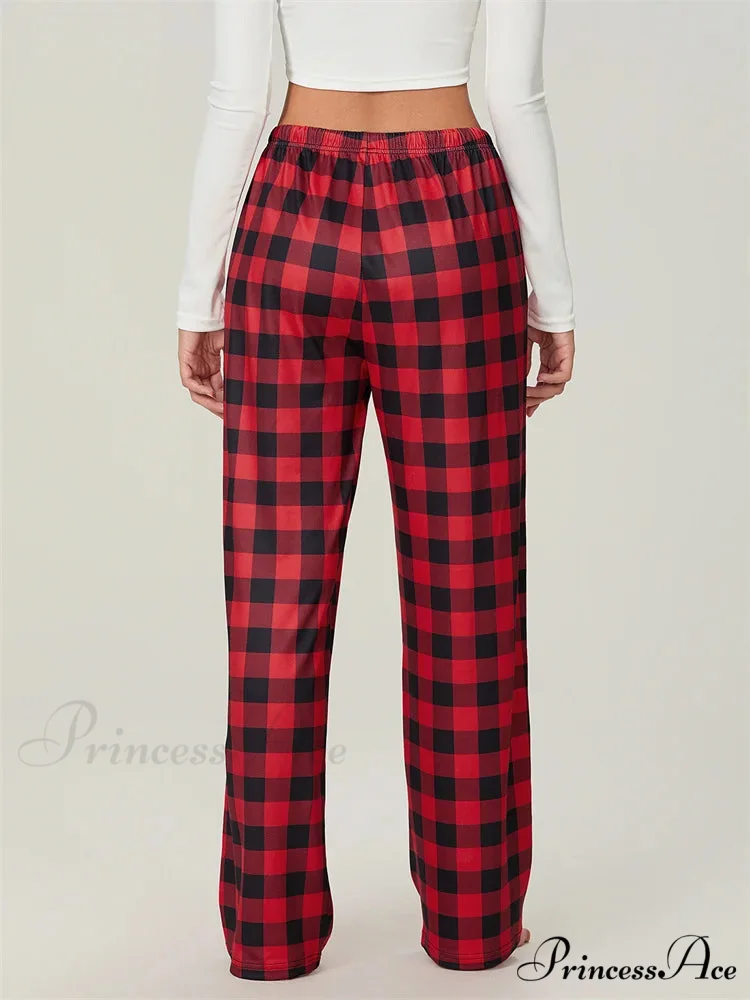 Holiday Tartan Pattern Lace-Up Stretchy Lounge Pant - Image 3