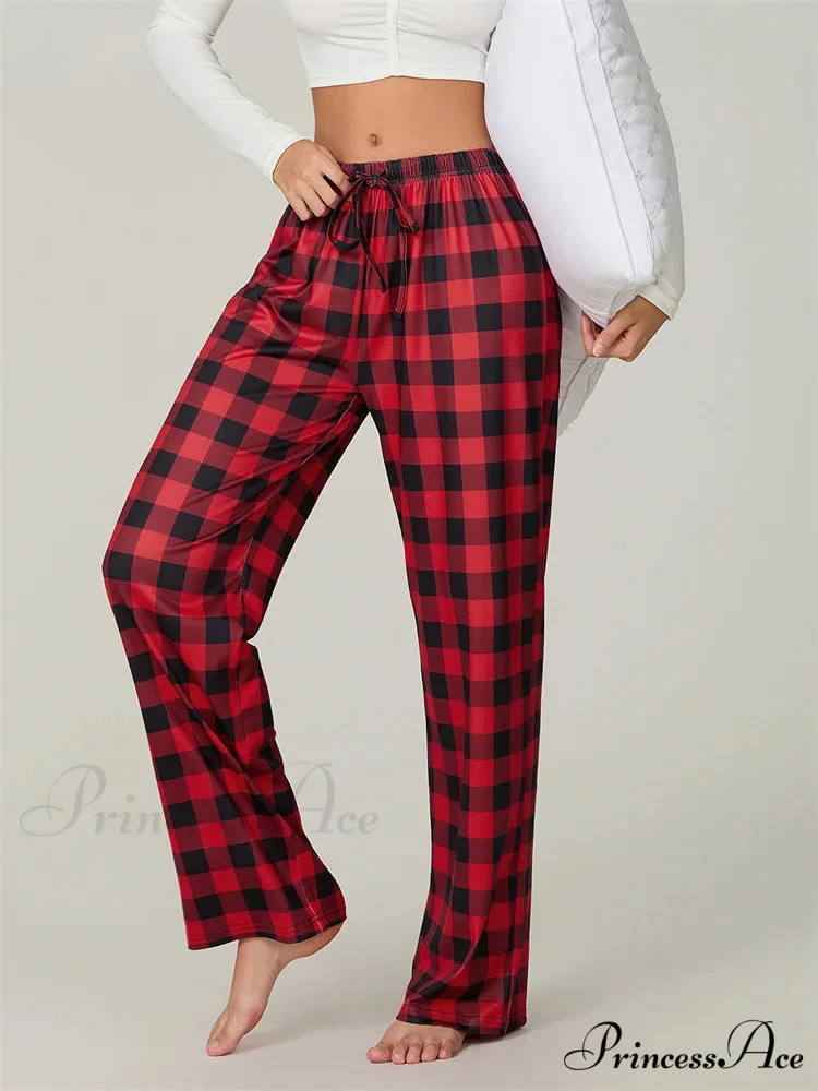 Holiday Tartan Pattern Lace-Up Stretchy Lounge Pant - Image 4