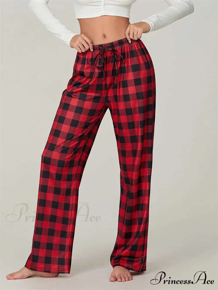Holiday Tartan Pattern Lace-Up Stretchy Lounge Pant - Image 5