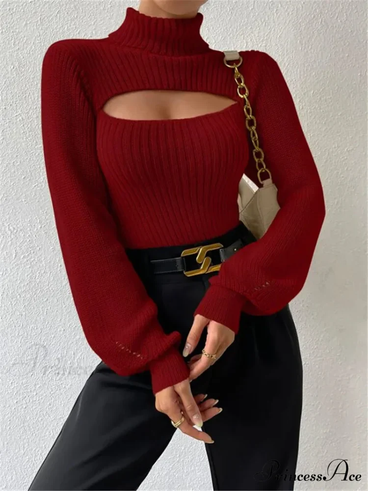 Hollowed-out Turtleneck Seductive Sweater - Image 11