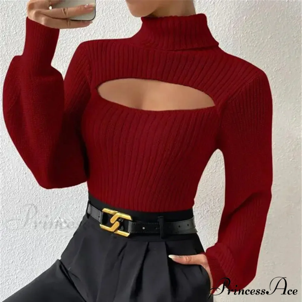 Hollowed-out Turtleneck Seductive Sweater - Image 2