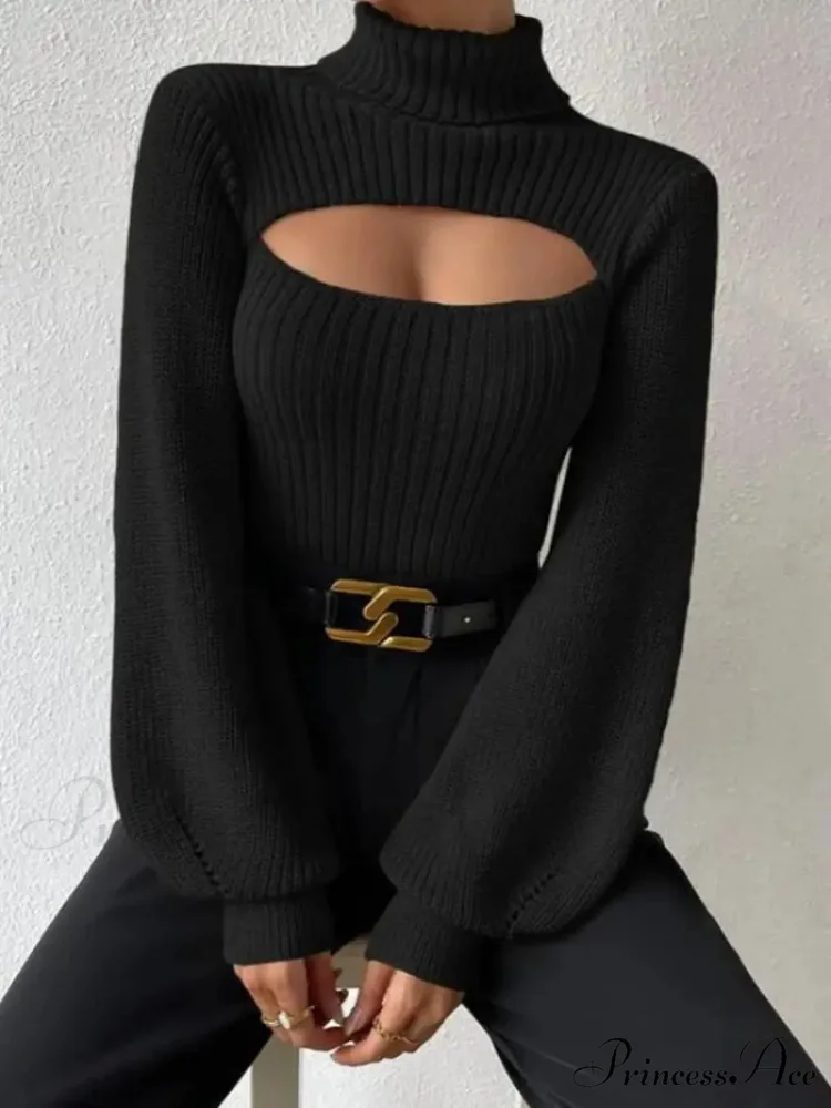 Hollowed-out Turtleneck Seductive Sweater - Image 4
