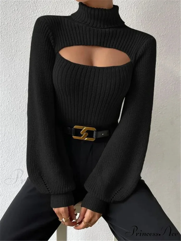 Hollowed-out Turtleneck Seductive Sweater - Image 7