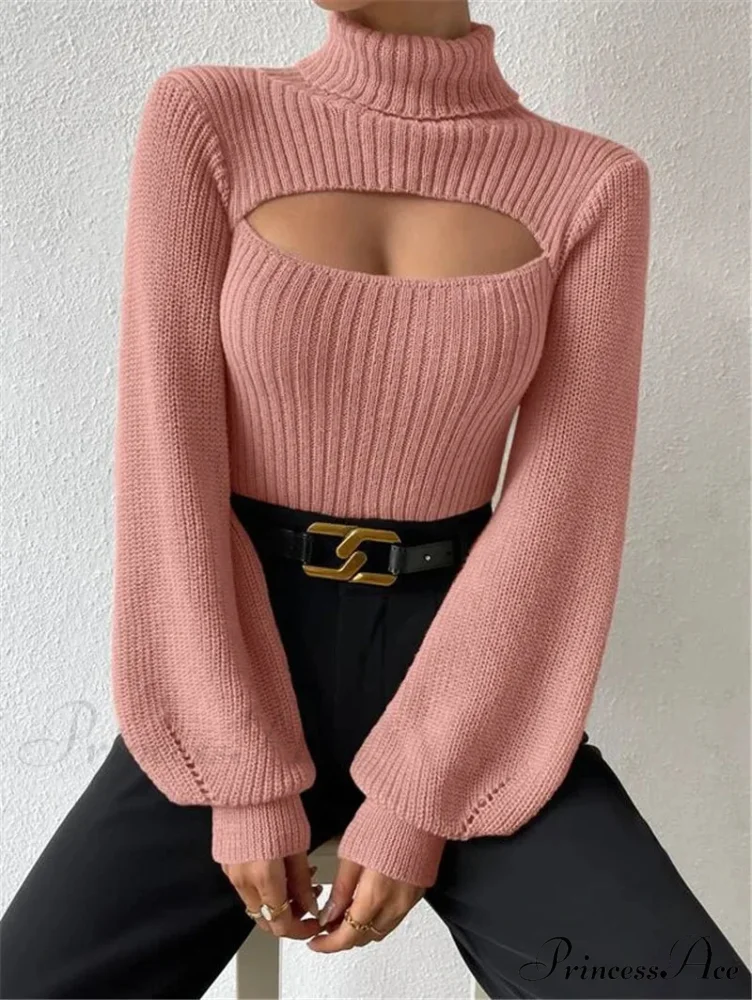 Hollowed-out Turtleneck Seductive Sweater - Image 8