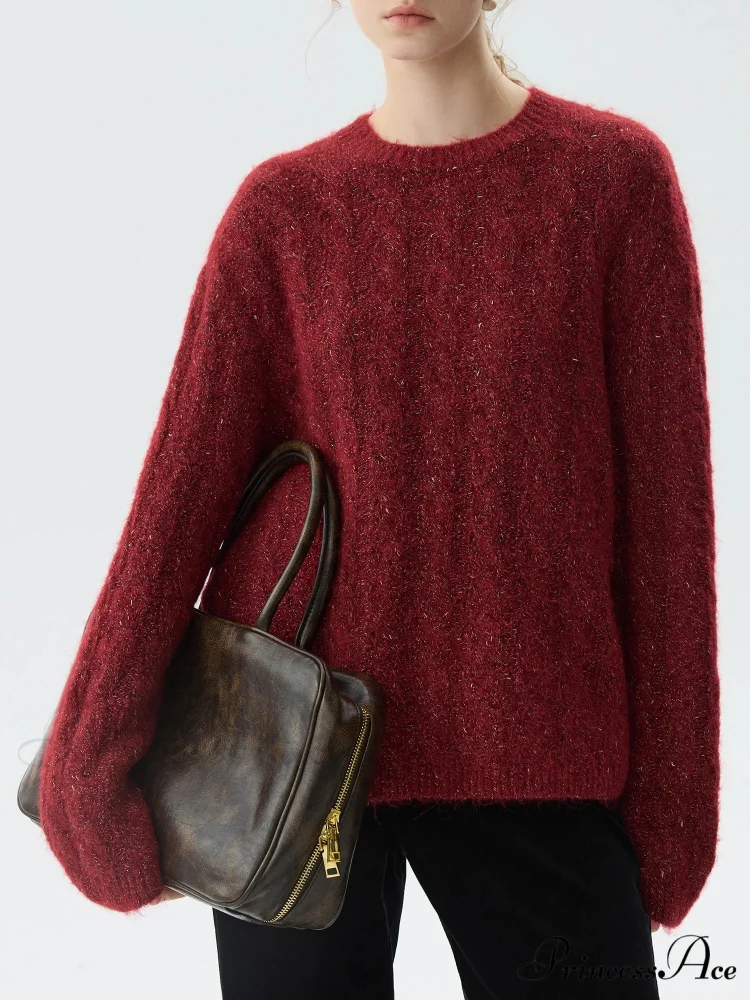 Identify the crimson Circular Neck Baggy Sweater - Image 2