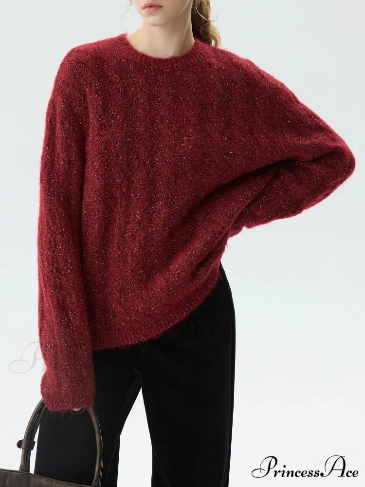 Identify the crimson Circular Neck Baggy Sweater - Image 3