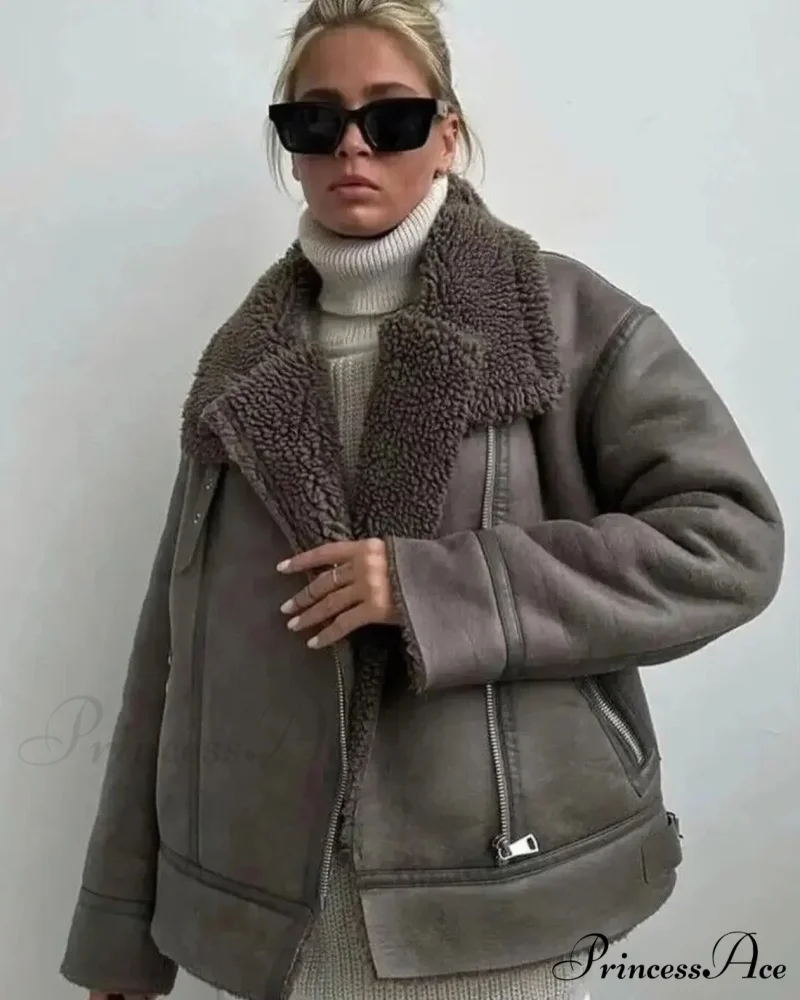 Imitation Fur Collar Extended Sleeve Informal Overcoat - Image 2