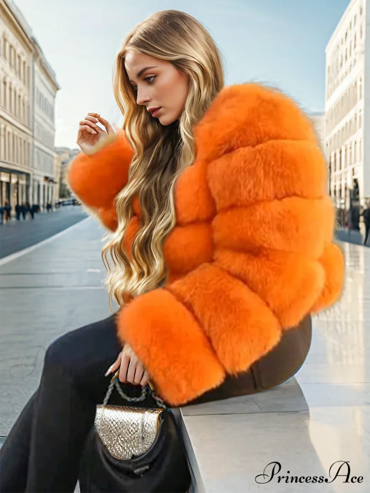 Imitation Fur Patchwork Bunny Fur Overcoat - Image 2