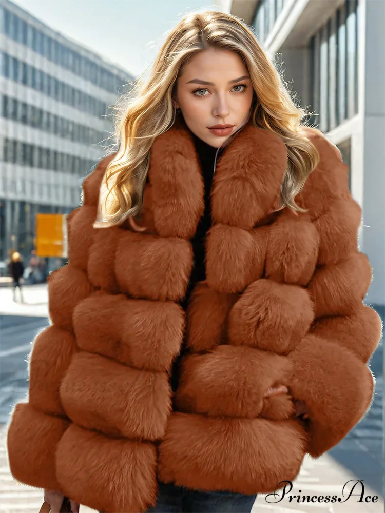 Imitation Fur Patchwork Bunny Fur Overcoat - Image 3