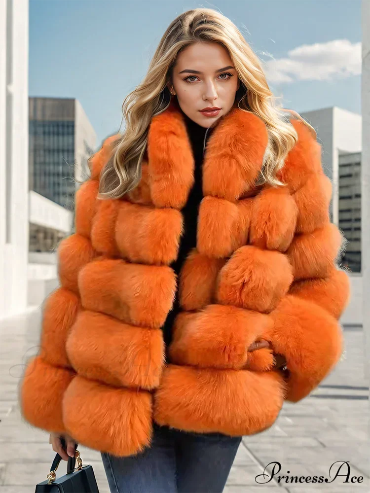Imitation Fur Patchwork Bunny Fur Overcoat - Image 4