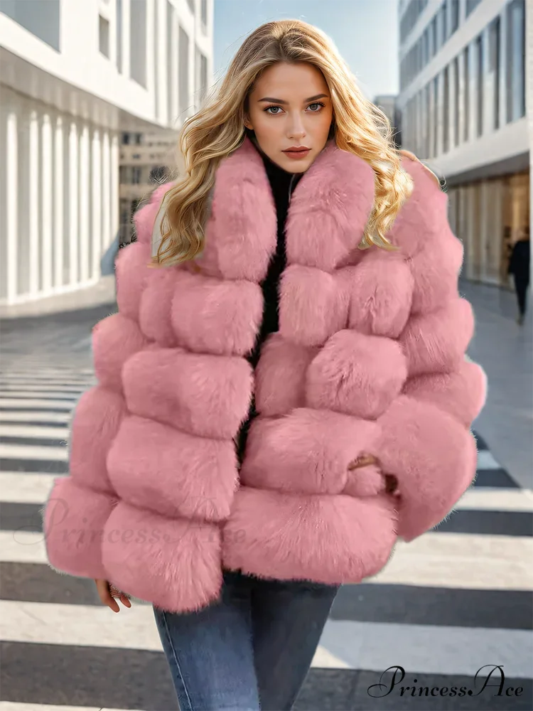 Imitation Fur Patchwork Bunny Fur Overcoat - Image 5
