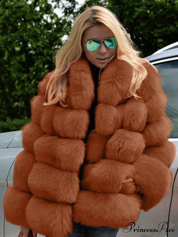 Imitation Fur Patchwork Bunny Fur Overcoat - Image 6