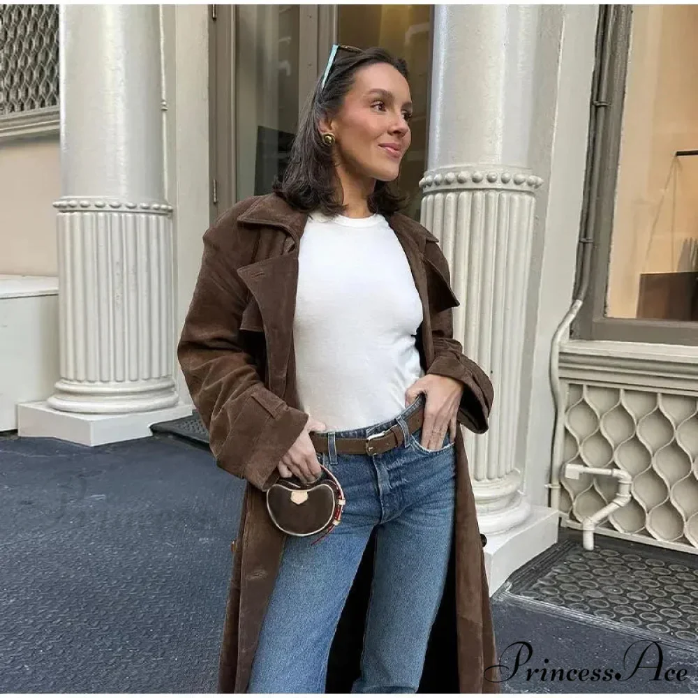 Imitation Leather Collar Dual-Buttoned Overcoat - Image 3