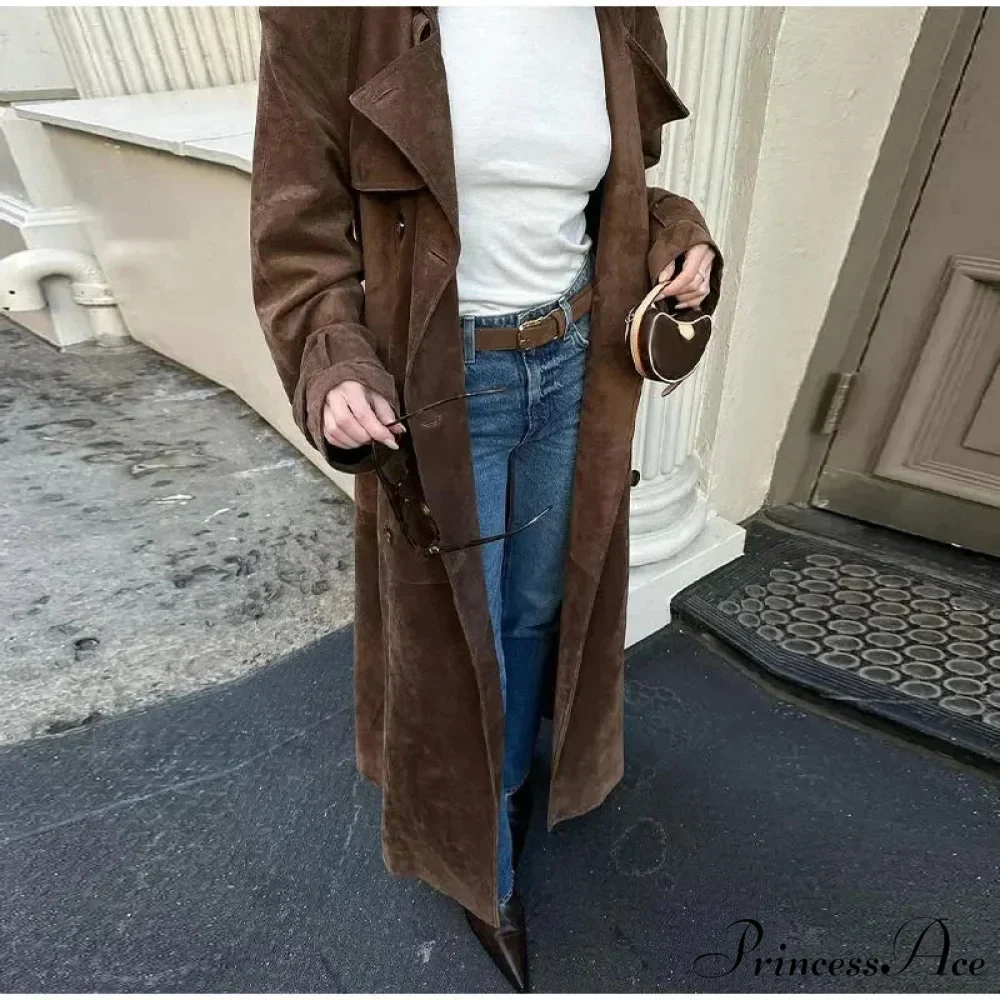 Imitation Leather Collar Dual-Buttoned Overcoat - Image 5