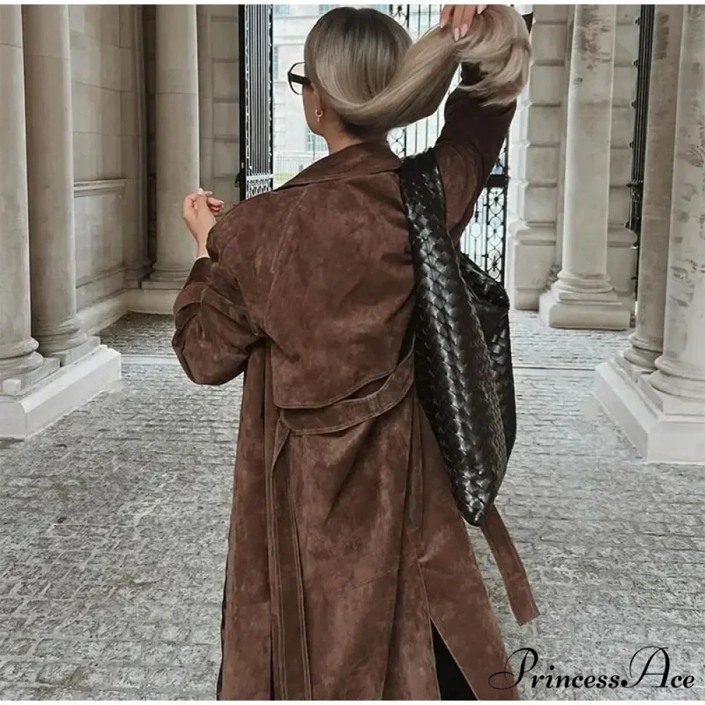 Imitation Leather Collar Dual-Buttoned Overcoat - Image 6