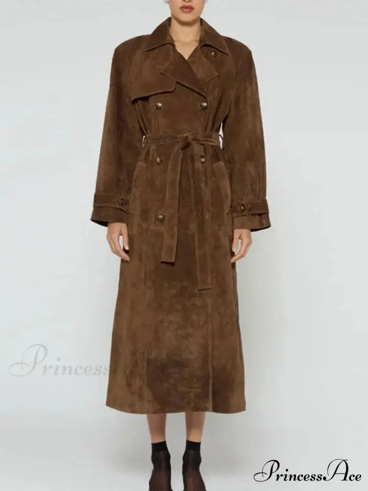 Imitation Leather Collar Dual-Buttoned Overcoat - Image 7