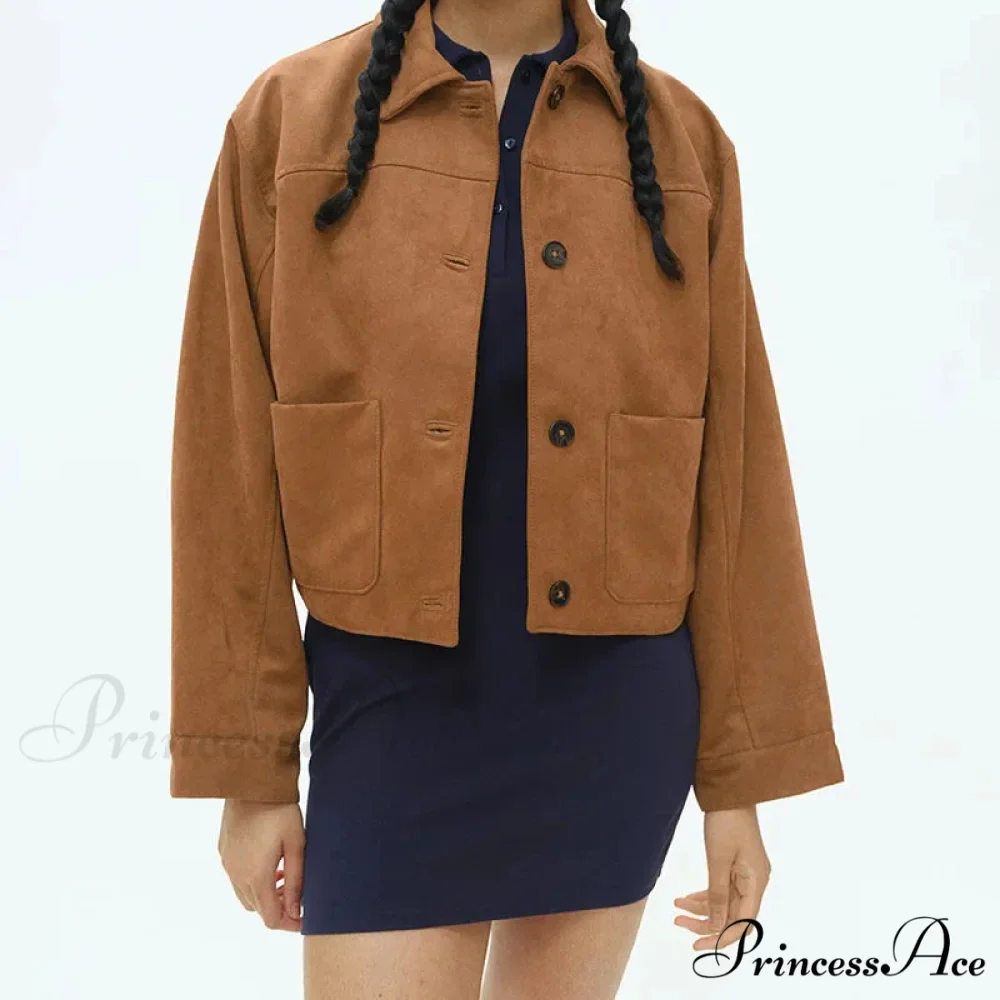 Imitation Leather Collar Dual-Buttoned Overcoat - Image 8