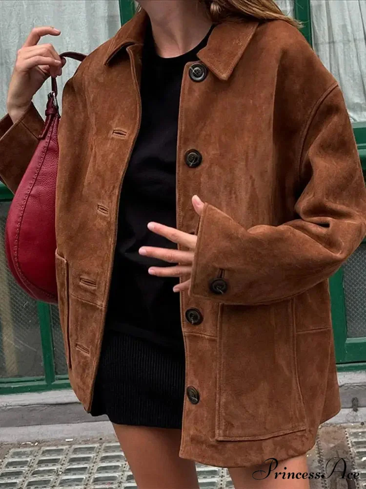 Imitation Leather Collar Dual-Buttoned Overcoat - Image 9