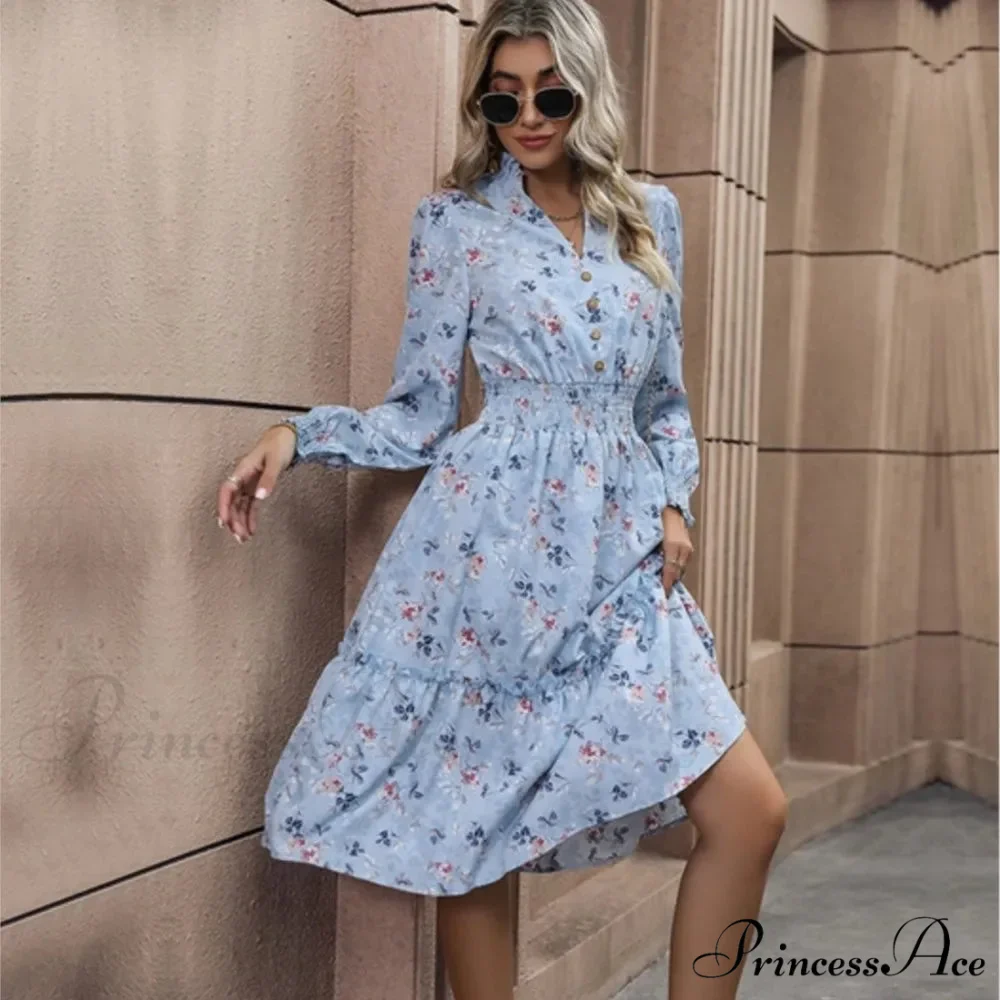 Informal A-line V-neck Floral Dress - Image 2