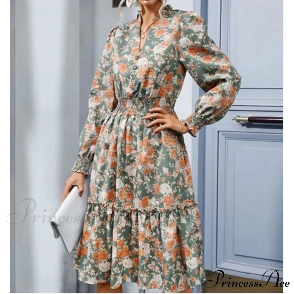 Informal A-line V-neck Floral Dress - Image 4
