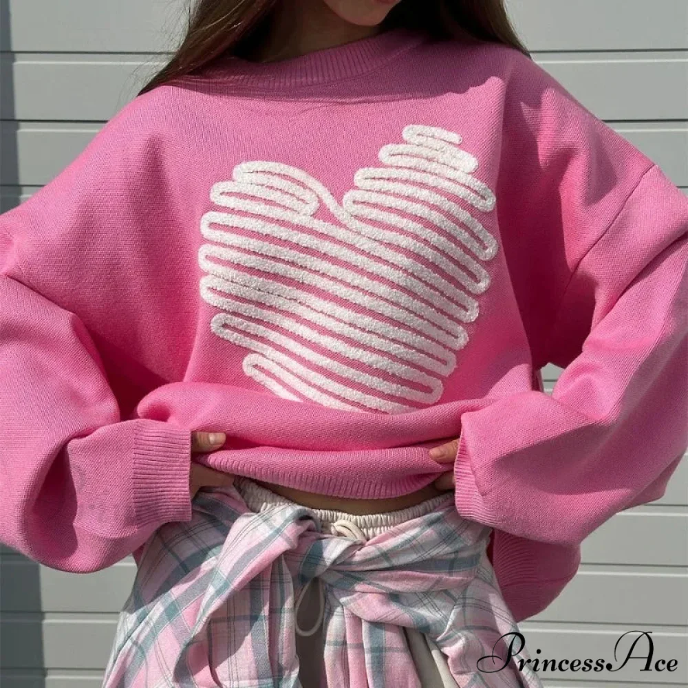 Informal Affection Print Round-neck Extended Sleeve Sweater - Image 3