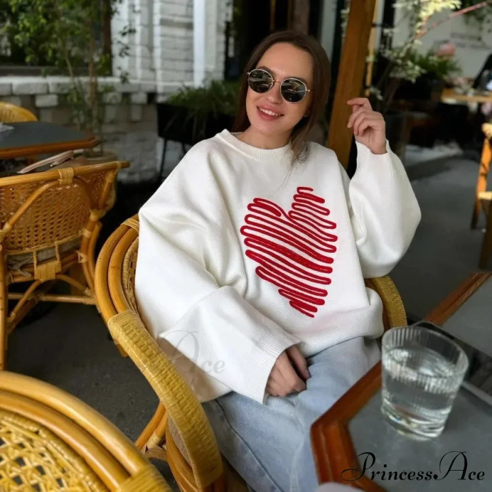 Informal Affection Print Round-neck Extended Sleeve Sweater - Image 4