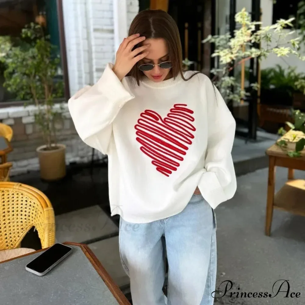 Informal Affection Print Round-neck Extended Sleeve Sweater - Image 5