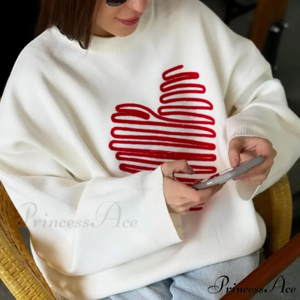 Informal Affection Print Round-neck Extended Sleeve Sweater - Image 6
