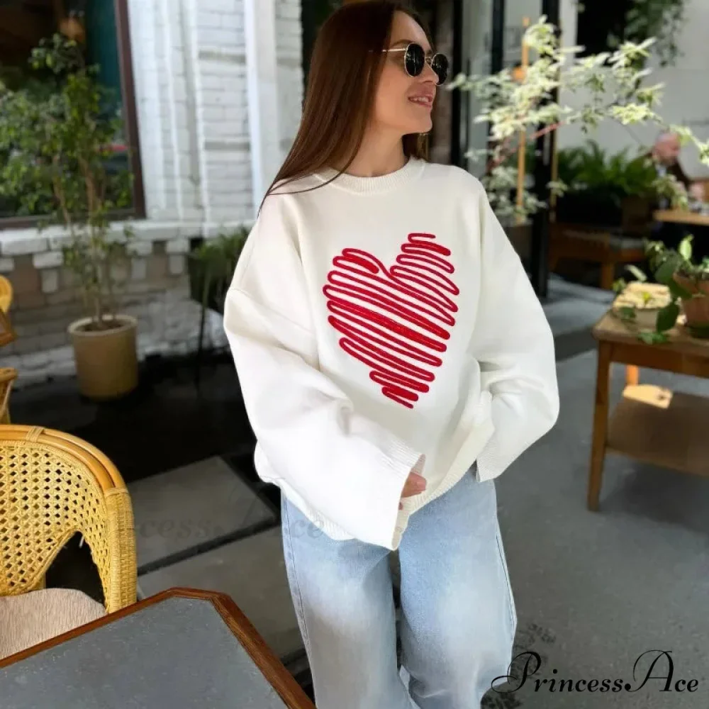 Informal Affection Print Round-neck Extended Sleeve Sweater - Image 7