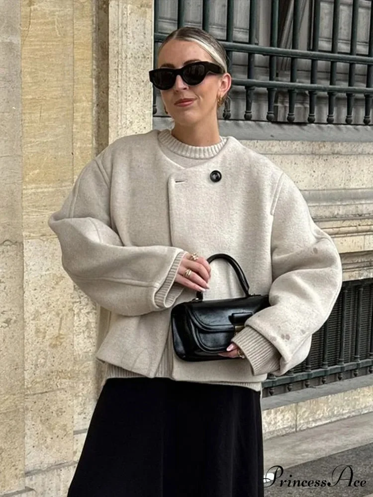 Informal Circular Neck Baggy Woolen Overcoat - Image 4