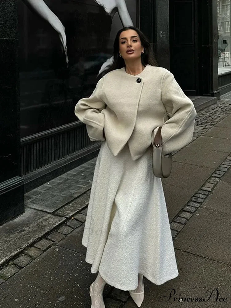 Informal Circular Neck Baggy Woolen Overcoat - Image 5