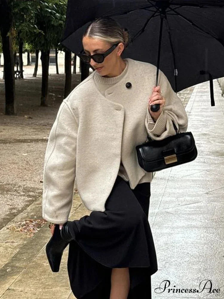 Informal Circular Neck Baggy Woolen Overcoat - Image 6