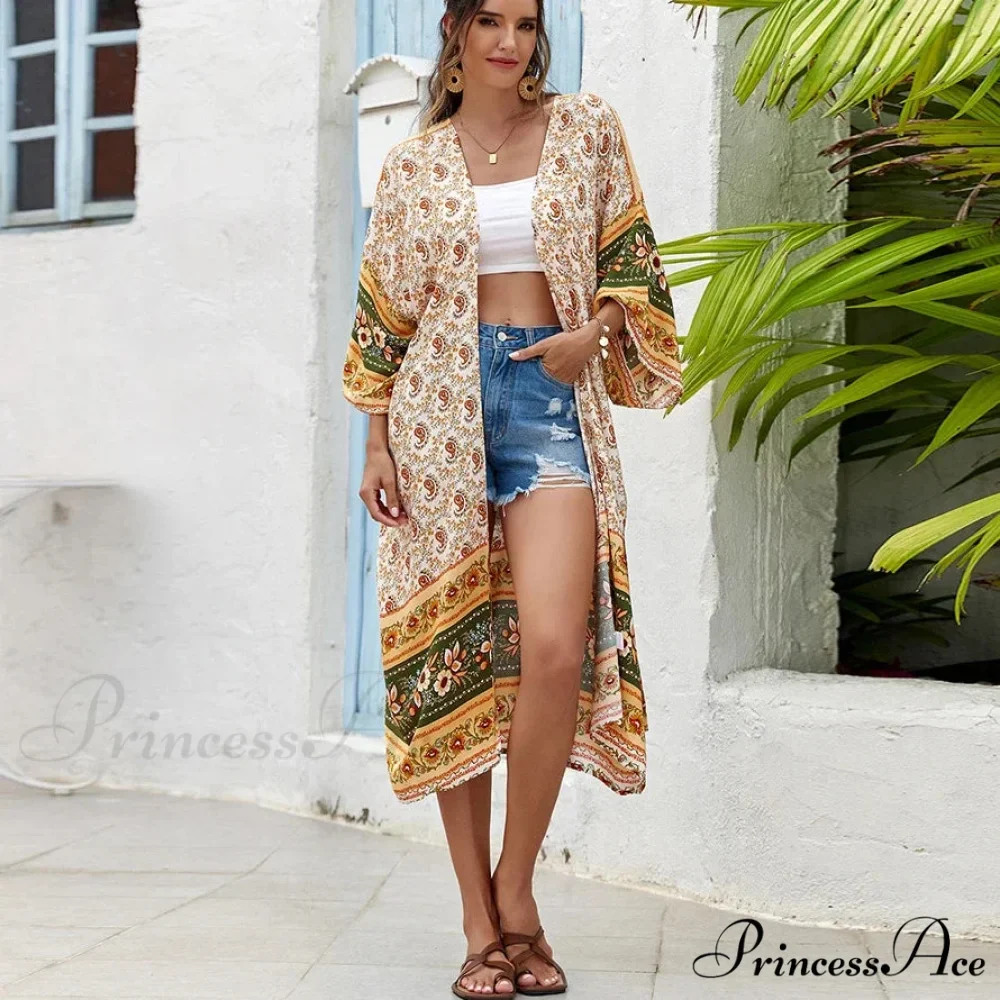 Informal Cultural Flower Pattern Baggy Cover-Up Dress - Image 3