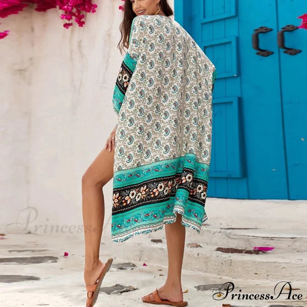 Informal Cultural Flower Pattern Baggy Cover-Up Dress - Image 6