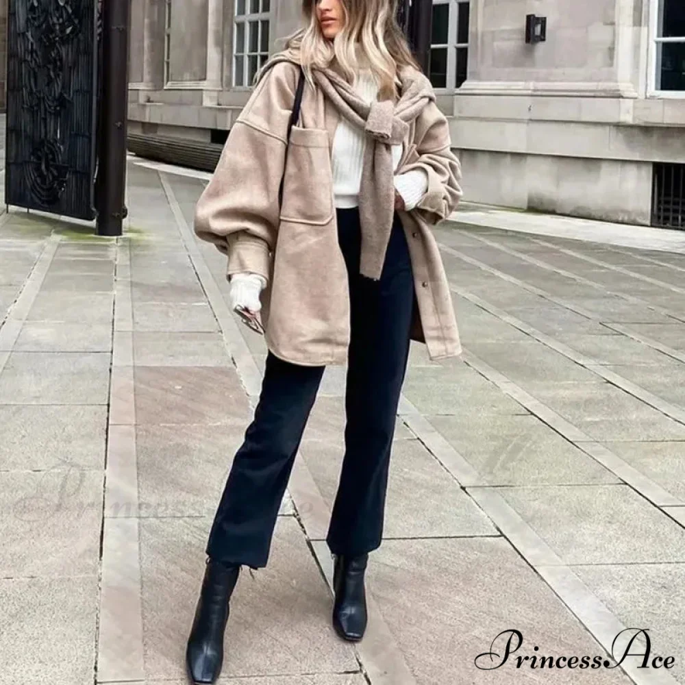 Informal Dromedary Woolen Baggy Overcoat - Image 2