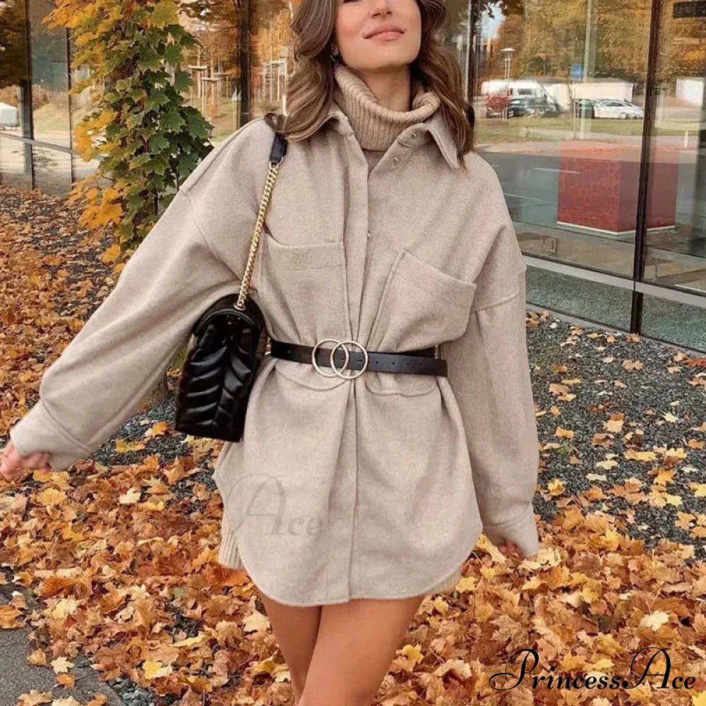 Informal Dromedary Woolen Baggy Overcoat - Image 3