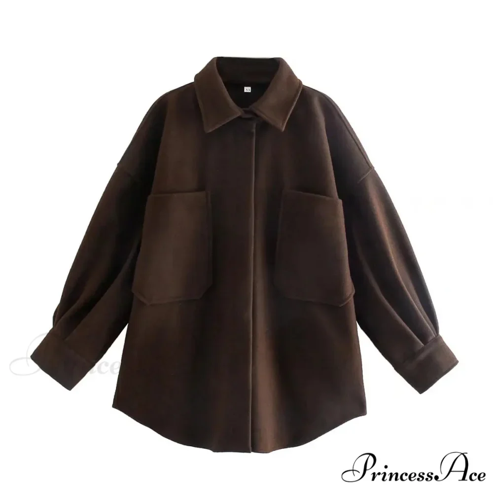Informal Dromedary Woolen Baggy Overcoat - Image 5