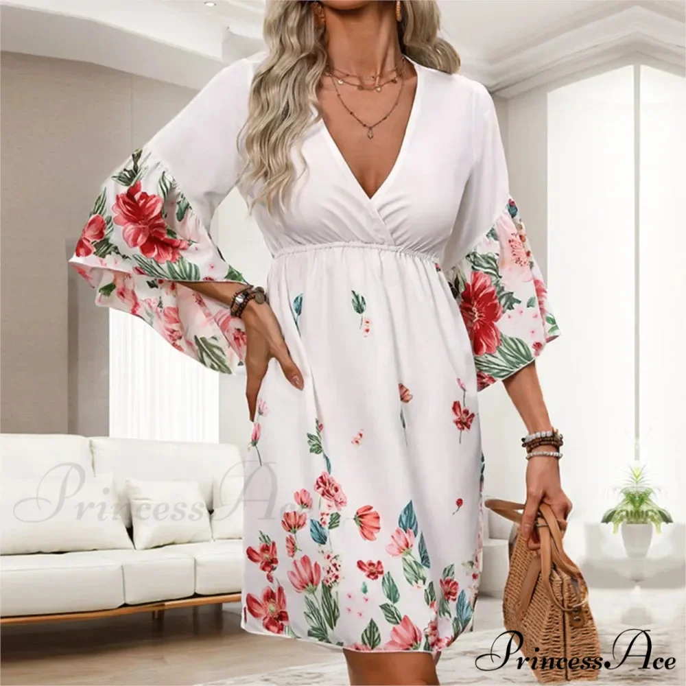Informal Flower Patterned Mid Sleeve Flower Dress - Image 2