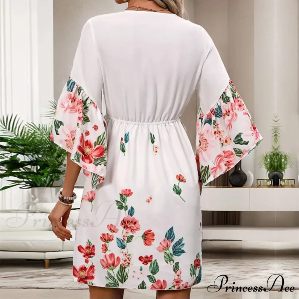Informal Flower Patterned Mid Sleeve Flower Dress - Image 3