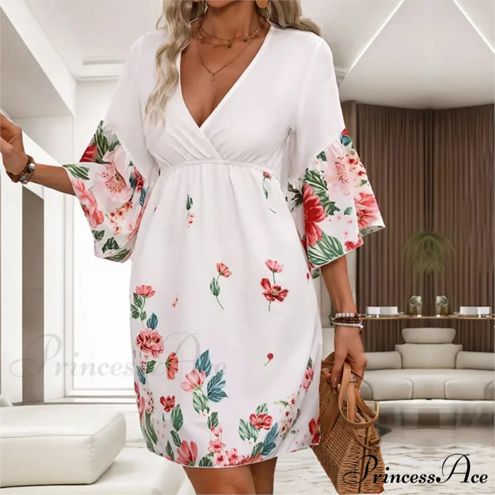Informal Flower Patterned Mid Sleeve Flower Dress - Image 4