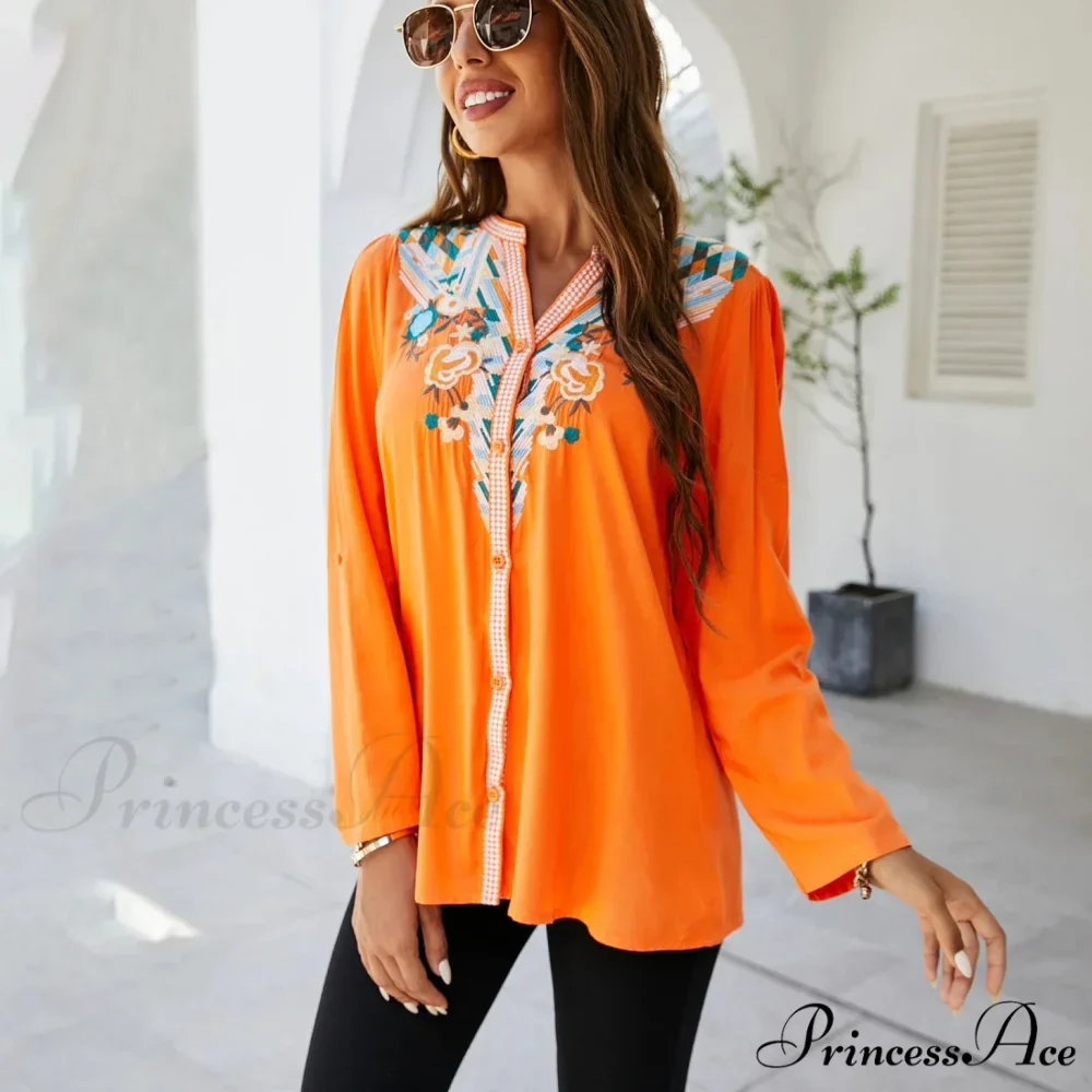 Informal Flower Stitching Large Cotton Long Sleeve Bohemian Top - Image 2
